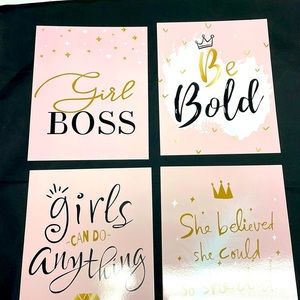 Girls Motivational Wall Decor Prints 
Set of 4 Pink Gold Quotes 
Office Dorm